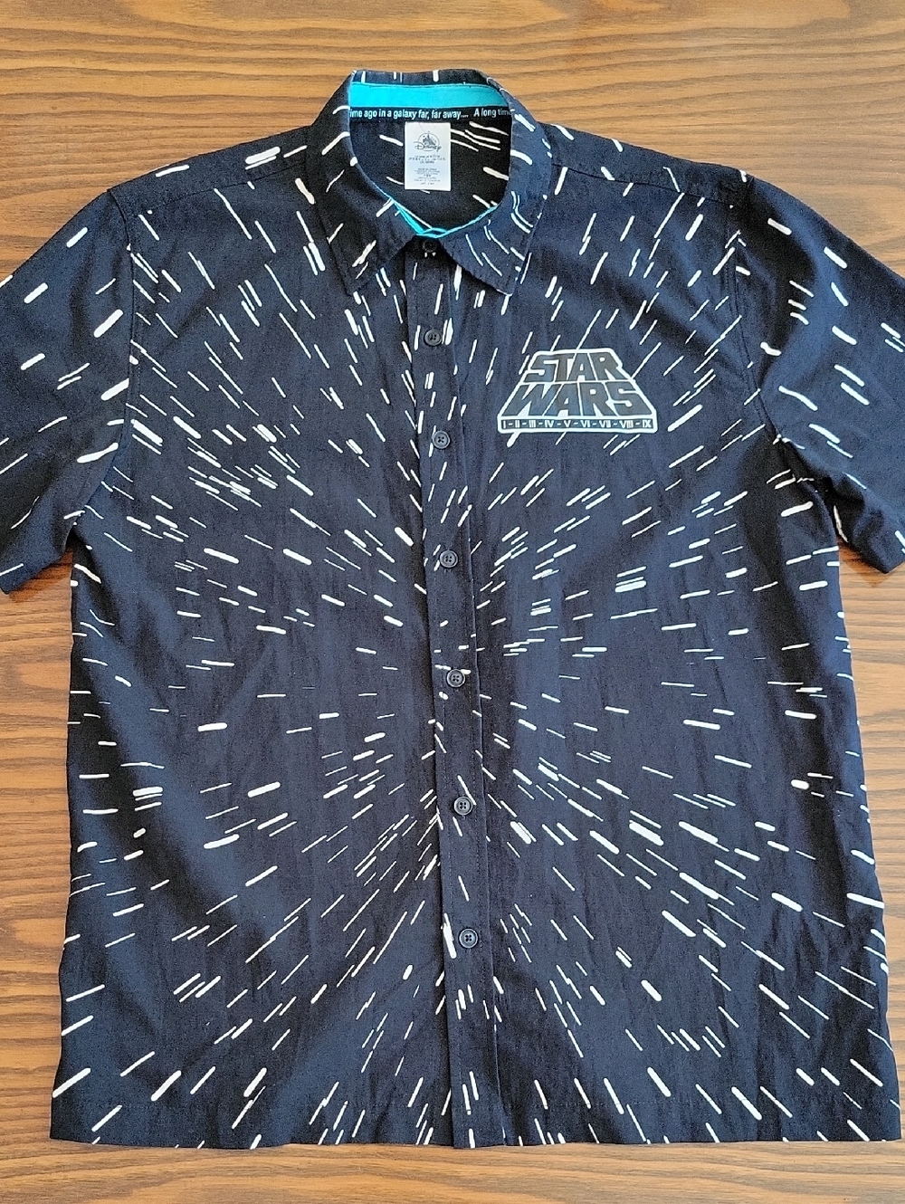 Disney Star Wars Black Button-Up Shirt with White Hyperspace Print | Size: M